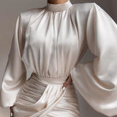 Monaco Ruched Puff Sleeve Satin Mini Dress