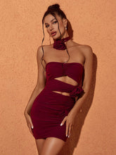 Inara Strapless Mesh Cutout Mini Dress In Wine