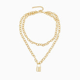 Lock Pendant Chain-Link Layered Necklace - Gold
