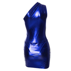 Ruched Twist Trim One Shoulder Bodycon Party Mini Dress - Silver