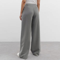 High Waist Pleat Trim Side Pocket Wide Leg Pants - Gray