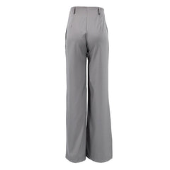 High Waist Pleat Trim Side Pocket Wide Leg Pants - Gray