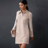Long Sleeve Pointed Collar Mini Dress - Khaki