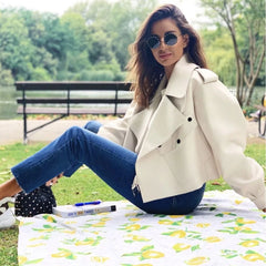 Long Sleeve Collared Cropped Trench Coat - White