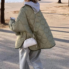 Long Sleeve Button Down Flap Pocket Quilted Jacket - Sage Green