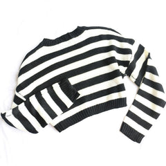 Pullover Long Sleeve Cropped Striped Sweater - Stripe