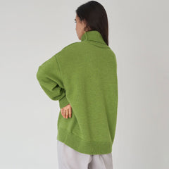 High Low Turtleneck Long Sleeve Sweater - Olive