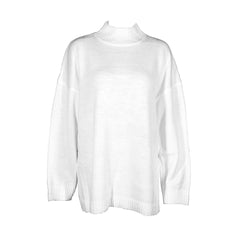 Mock Neck Drop Shoulder Long Sleeve Sweater - White
