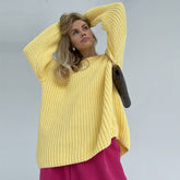 Candy Color Crewneck Pullover Sweater - Yellow