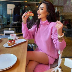 Sweater High Split Midi Skirt Matching Set - Pink