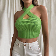 Montego Ribbed Crisscross Halter Crop Top