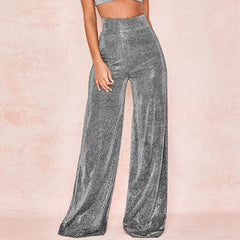 High Waist Zipper Back Loose Wide Leg Pants - Black