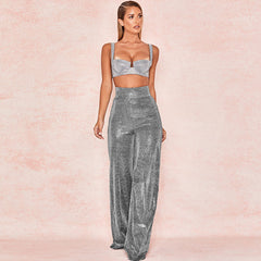 High Waist Zipper Back Loose Wide Leg Pants - Black