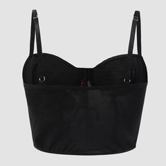 Floral Embroidered Cropped Corset Top - Black