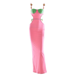 Color Shells Sleeveless Cutout Prom Maxi Dress - Pink