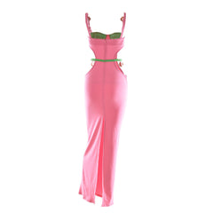 Color Shells Sleeveless Cutout Prom Maxi Dress - Pink