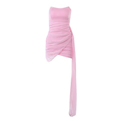 Ruched Wrap Trim Strapless Bodycon Party Mini Dress - Pink