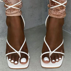 Ignite Lace Up Strappy Square Toe Heels