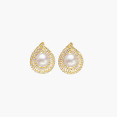 Rhinestone Pearlized Trimmed Stud Earrings - Gold