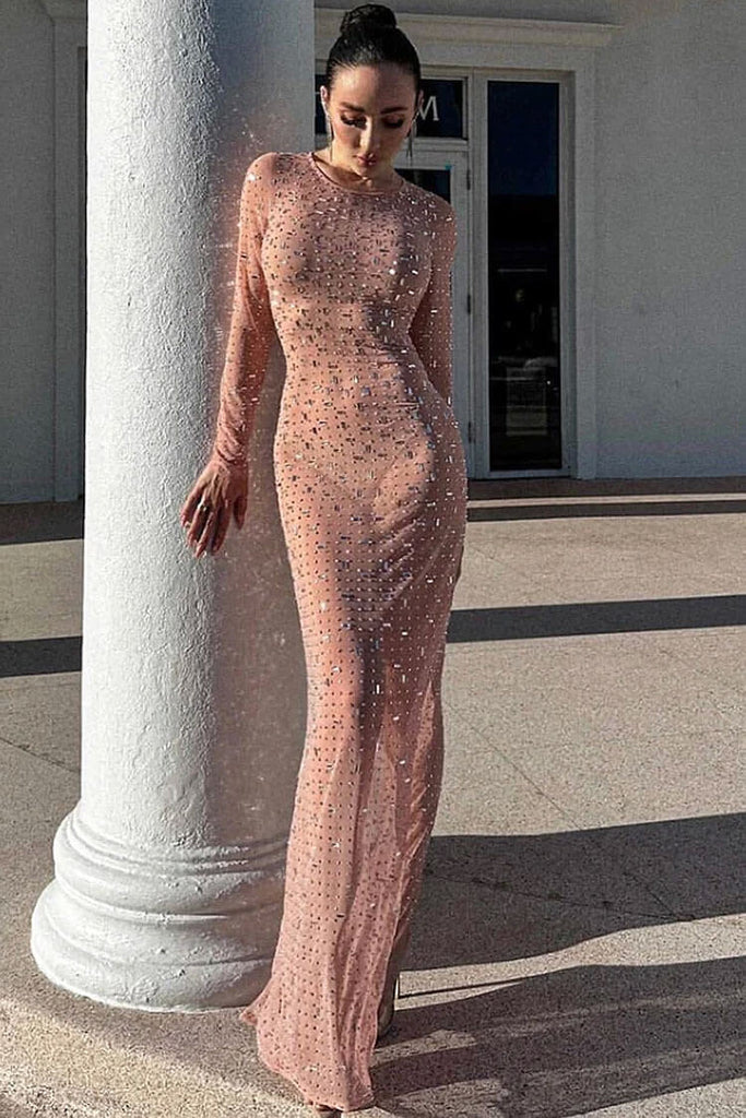 Rhinestone See Through Split Maxi Dress main image 1