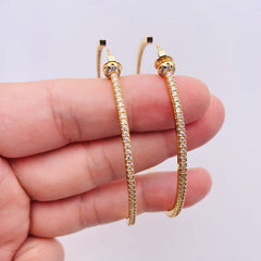 Rhinestone Studded Pleated Large Hoop Earrings - Gold