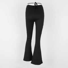 Cut Out Wide Leg Skinny Flare Pants - Black