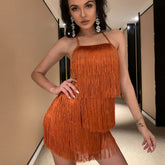 Sleeveless Halter Neck Backless Party Romper - Brown