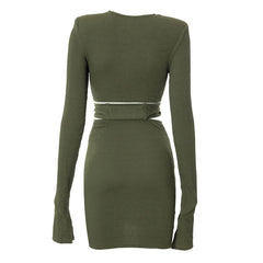 Long Sleeve Twist Cutout Skirt Matching Set - Pink