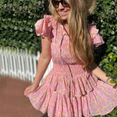 Tiered Ruffle Floral Printed Mini Dress - Pink