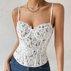Sleeveless Sheer Lace Corset Top - White