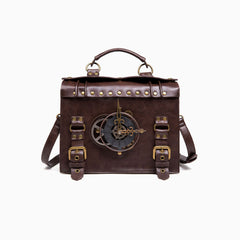 Clock Trim Button Up Crossbody Messager Bag - Coffee