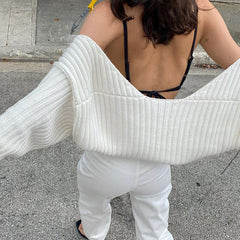 Vintage Long Sleeve Drop Shoulder Shrug Cardigan - White