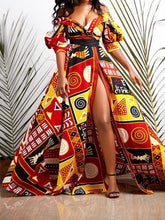 Multicolor Printed Backless High Slit Dress