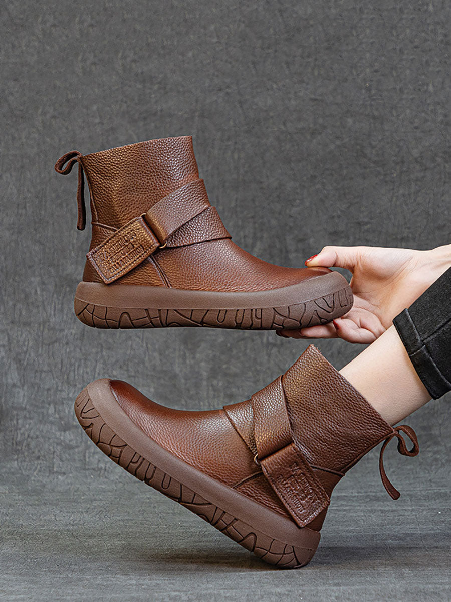 Vintage Genuine Leather Spliced Flat Ankle Boots