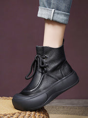 Casual Winter Solid Leather Strap Platform Boots