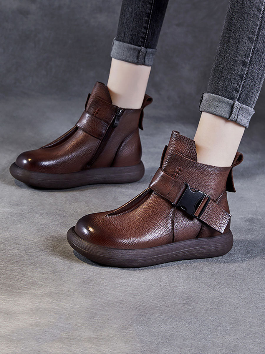 Winter Soft Leather Spliced Solid Flat Boots