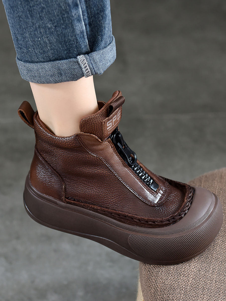Vintage Vintage Leather Zipper Platform Boots