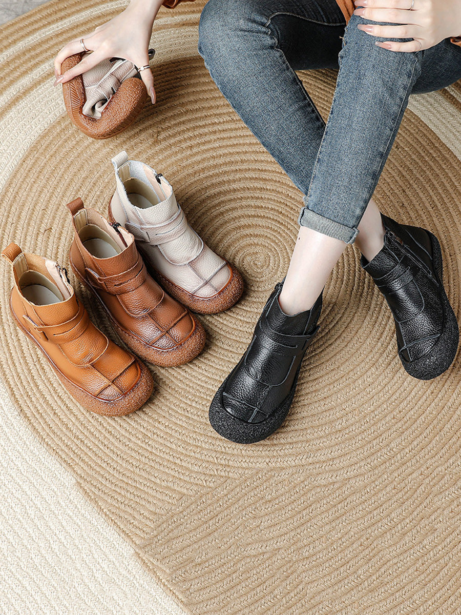 Winter Casual Leather Spliced Flat Boots