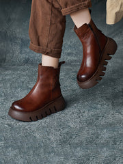 Retro Genuine Leather Platform Boots