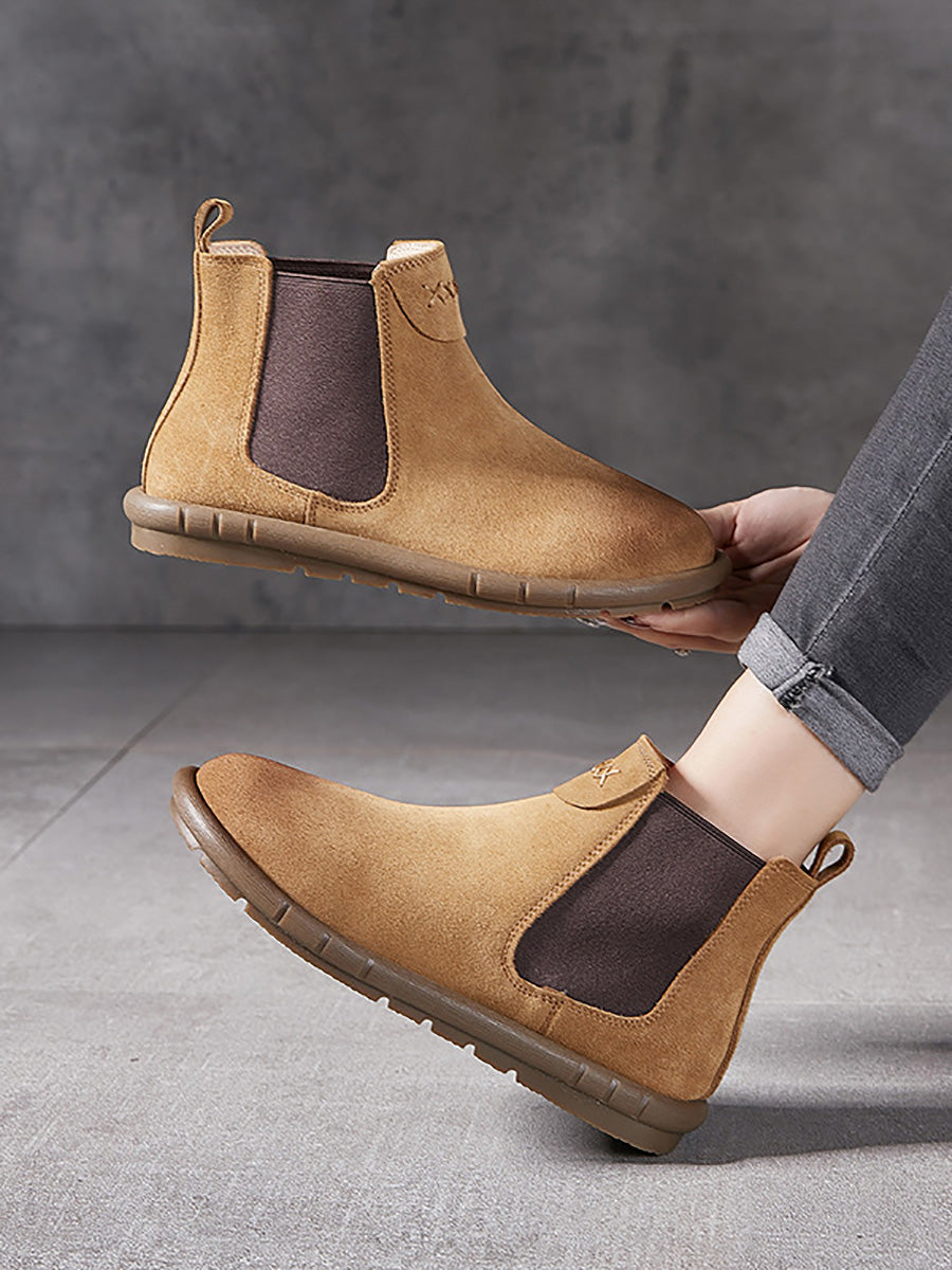 Colorblock Genuine Leather Flat Chelsea Boots