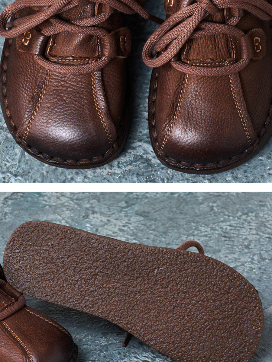Ethnic Vintage Leather Spliced Low Heel Shoes