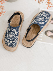 Sandals Linen Embroidery Ethnic Flower