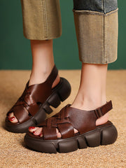 Leather Spliced Solid Platform Sandals