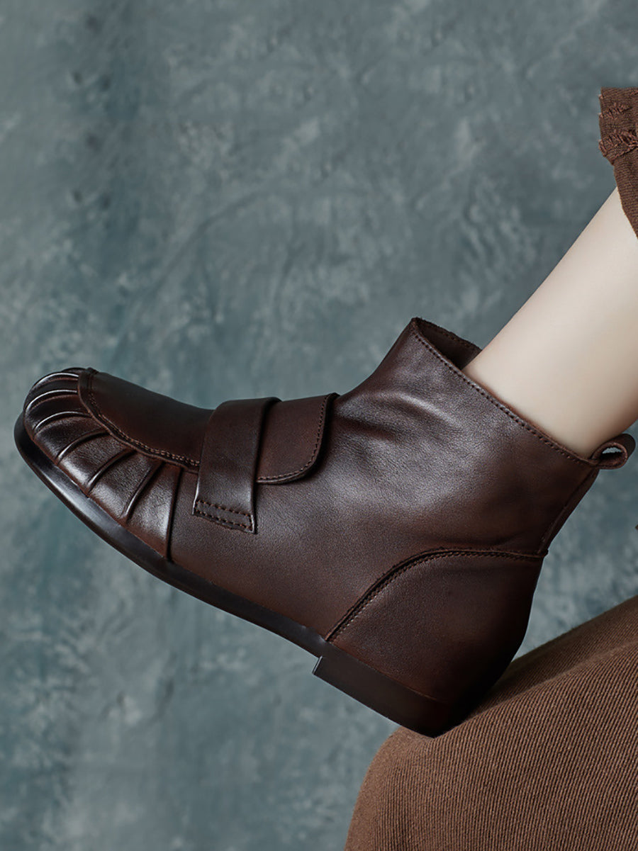 Vintage Winter Genuine Leather Spliced Ankle Boots