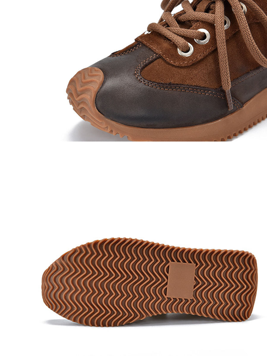 Casual Leather Colorblock Strap Mid Heel Sport Shoes