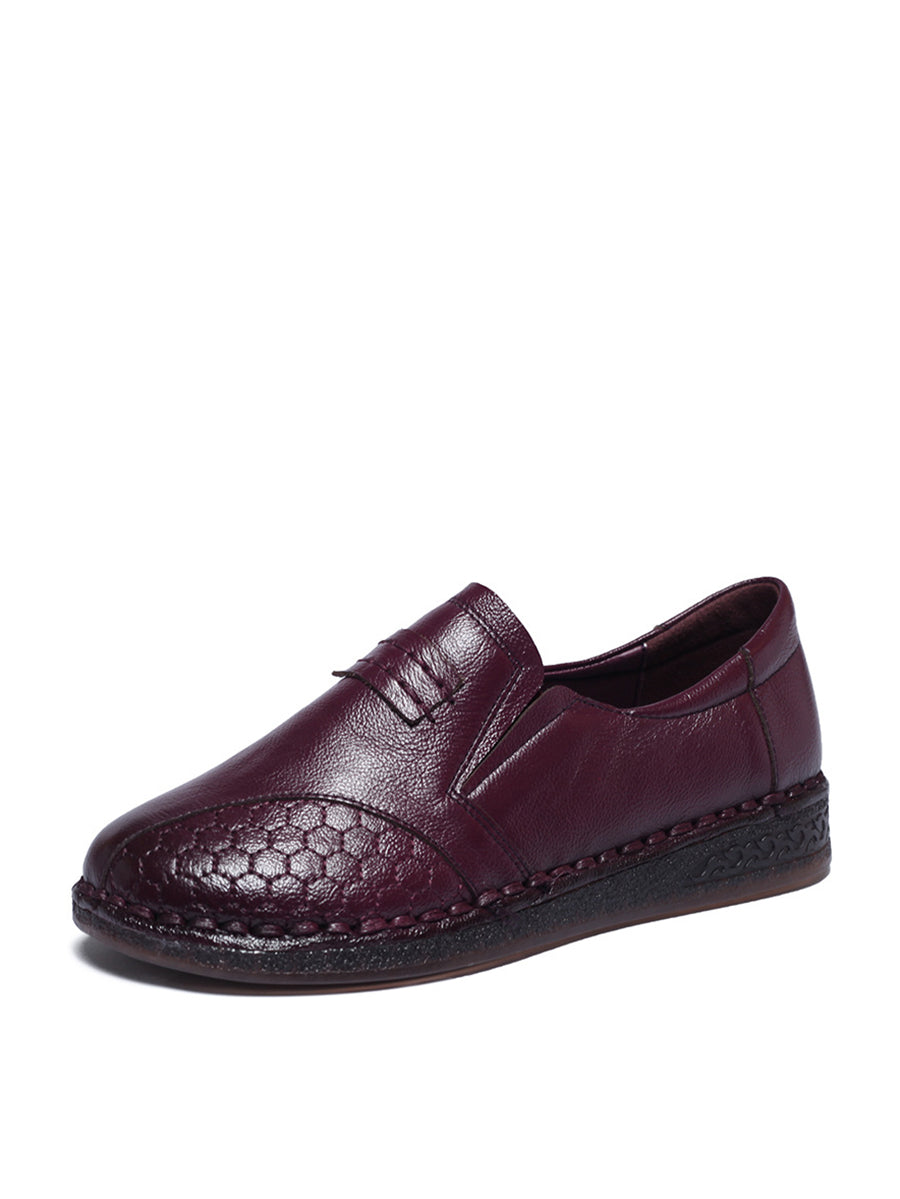Vintage Leather Spliced Low Heel Shoes