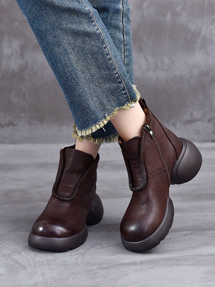 Winter Casual Solid Leather Zipper Platform Boots