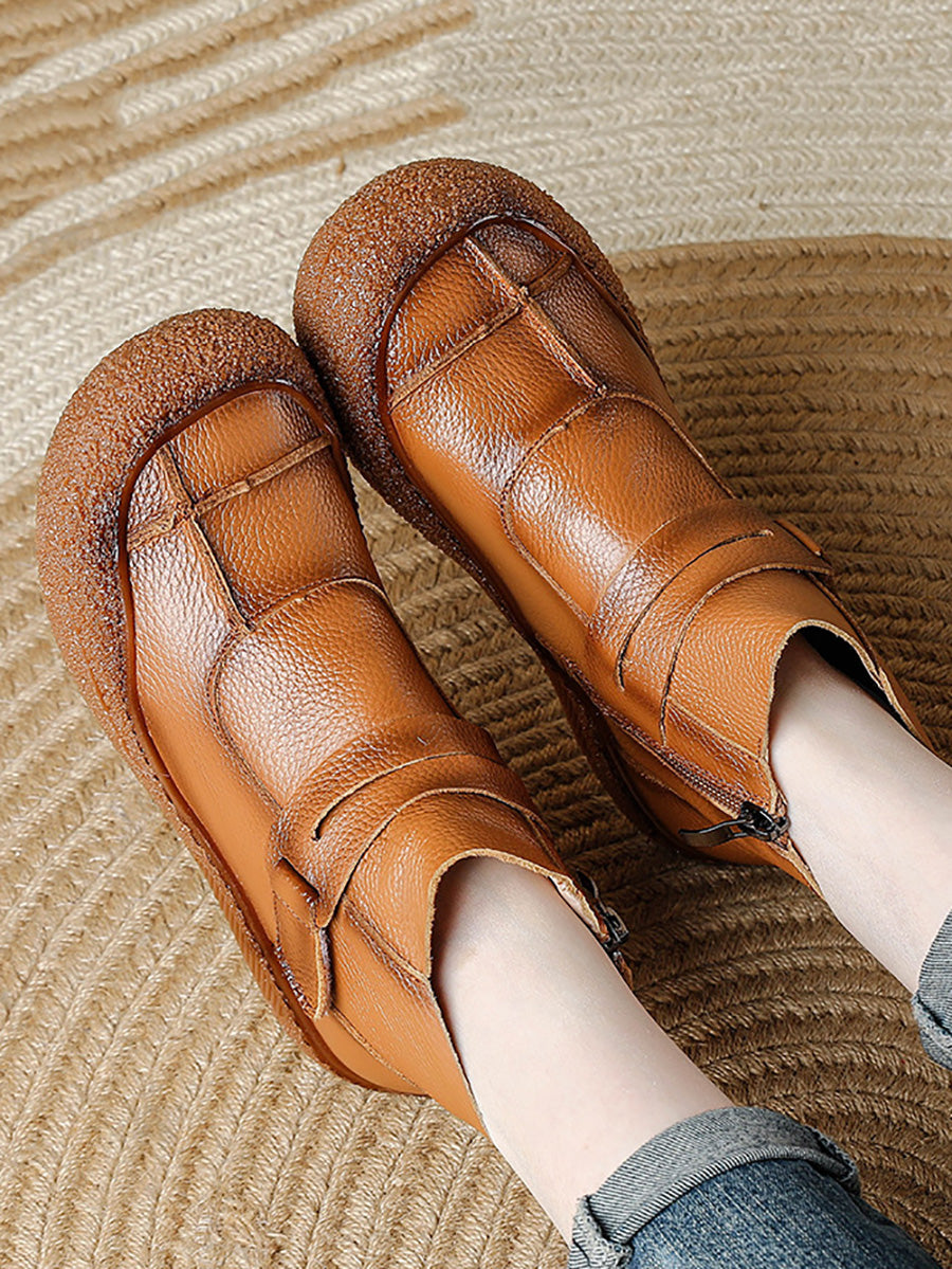 Winter Casual Leather Spliced Flat Boots
