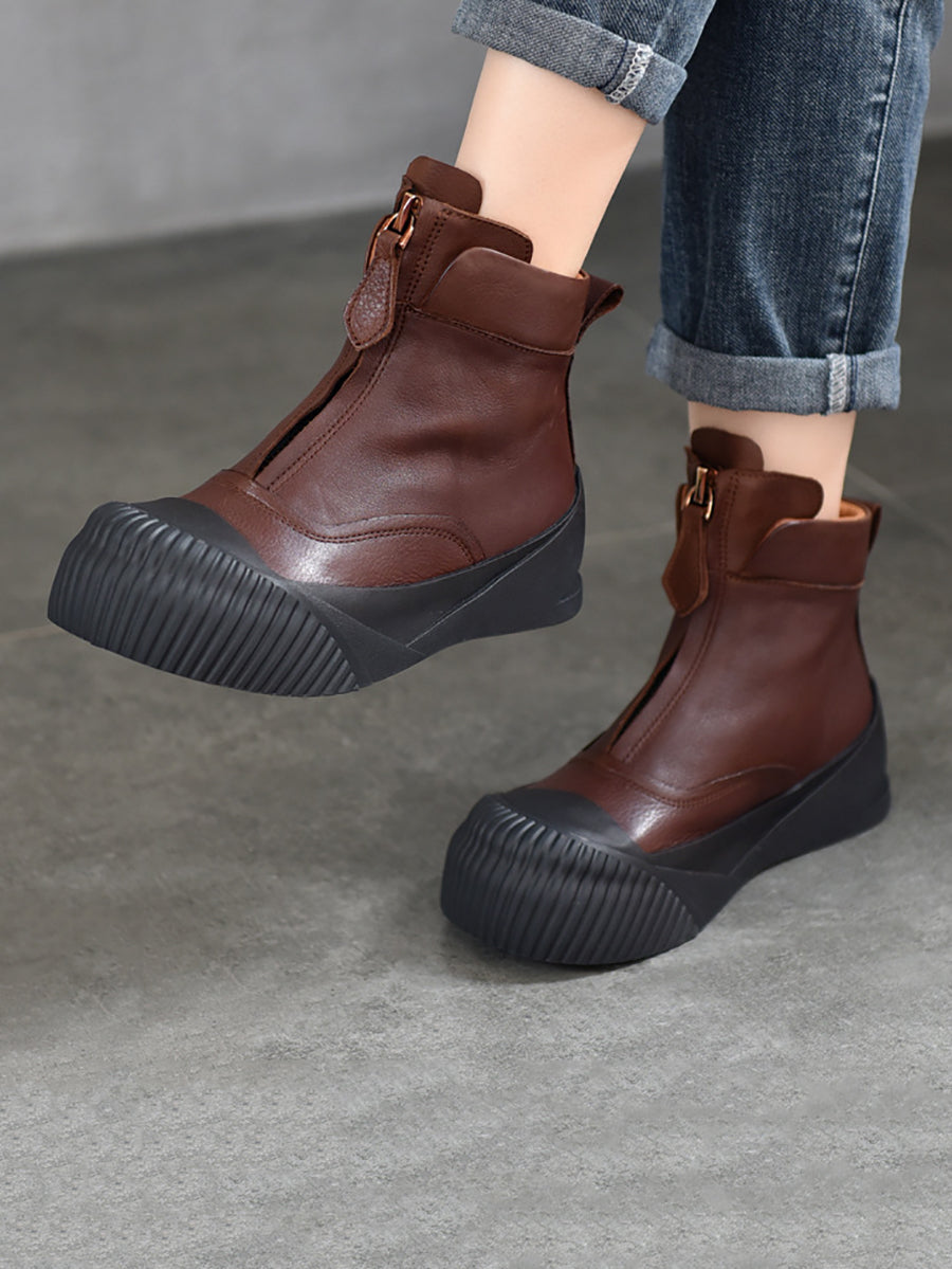 Vintage Vintage Leather Zipper Platform Boots