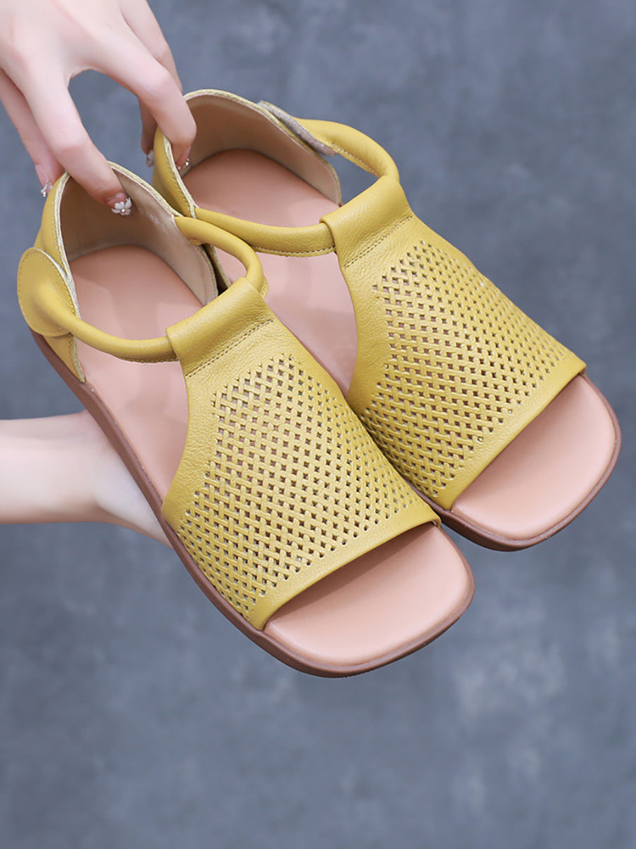 Sandals Leather Flat Hollow Out Casua